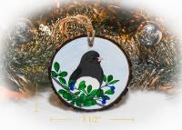 Displayed measurements for a hand-painted dark-eyed junco ornament at covecreekphotography.com.