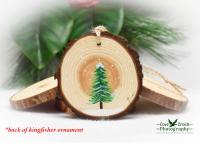 Hand-Painted Wood Slice Christmas Ornament - Belted Kingfisher