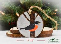 Hand-Painted State Bird of Wisconsin Wood Slice Christmas Ornament