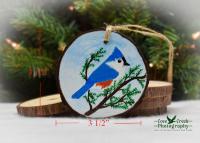 An image of a handmade bird Christmas ornament showing the diameter dimensions at Cove Creek Photography. 