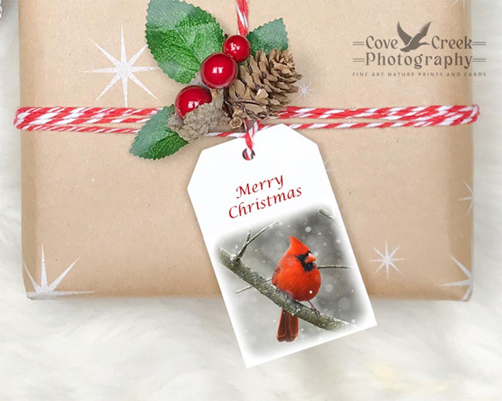 Handmade Merry Christmas Northern Cardinal Gift Tags 
