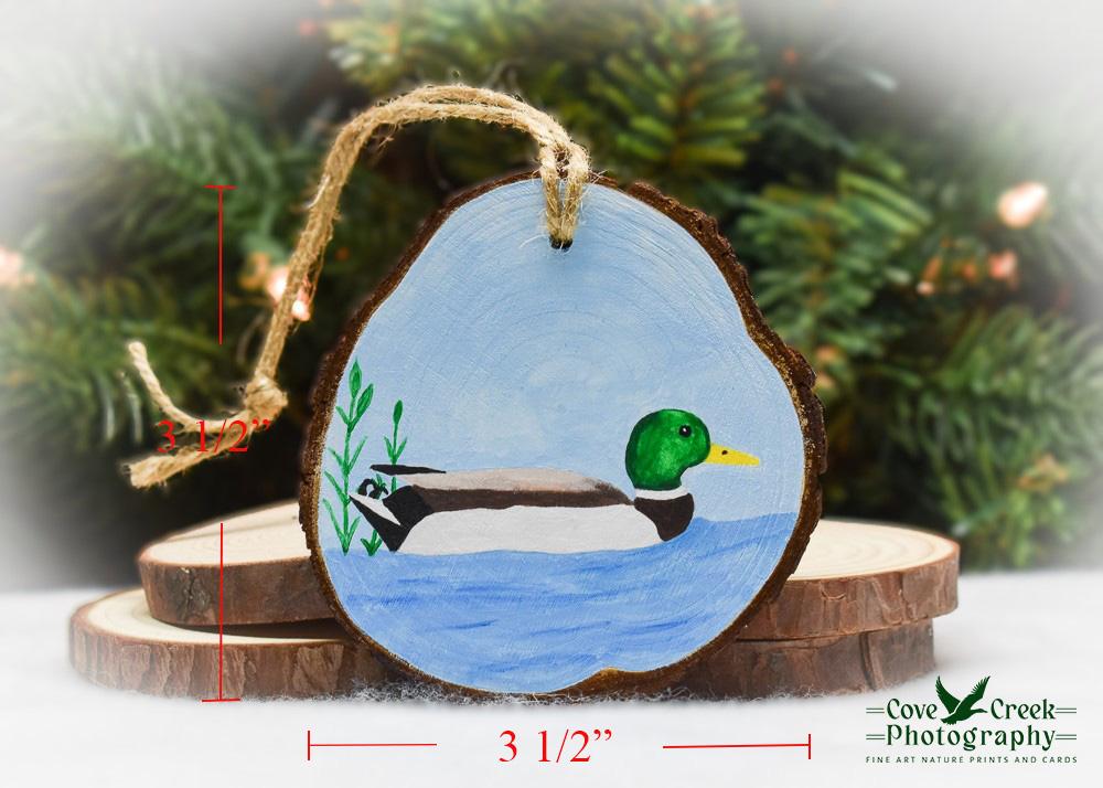 Wood Slice Ornament with Hand-Painted Mallard