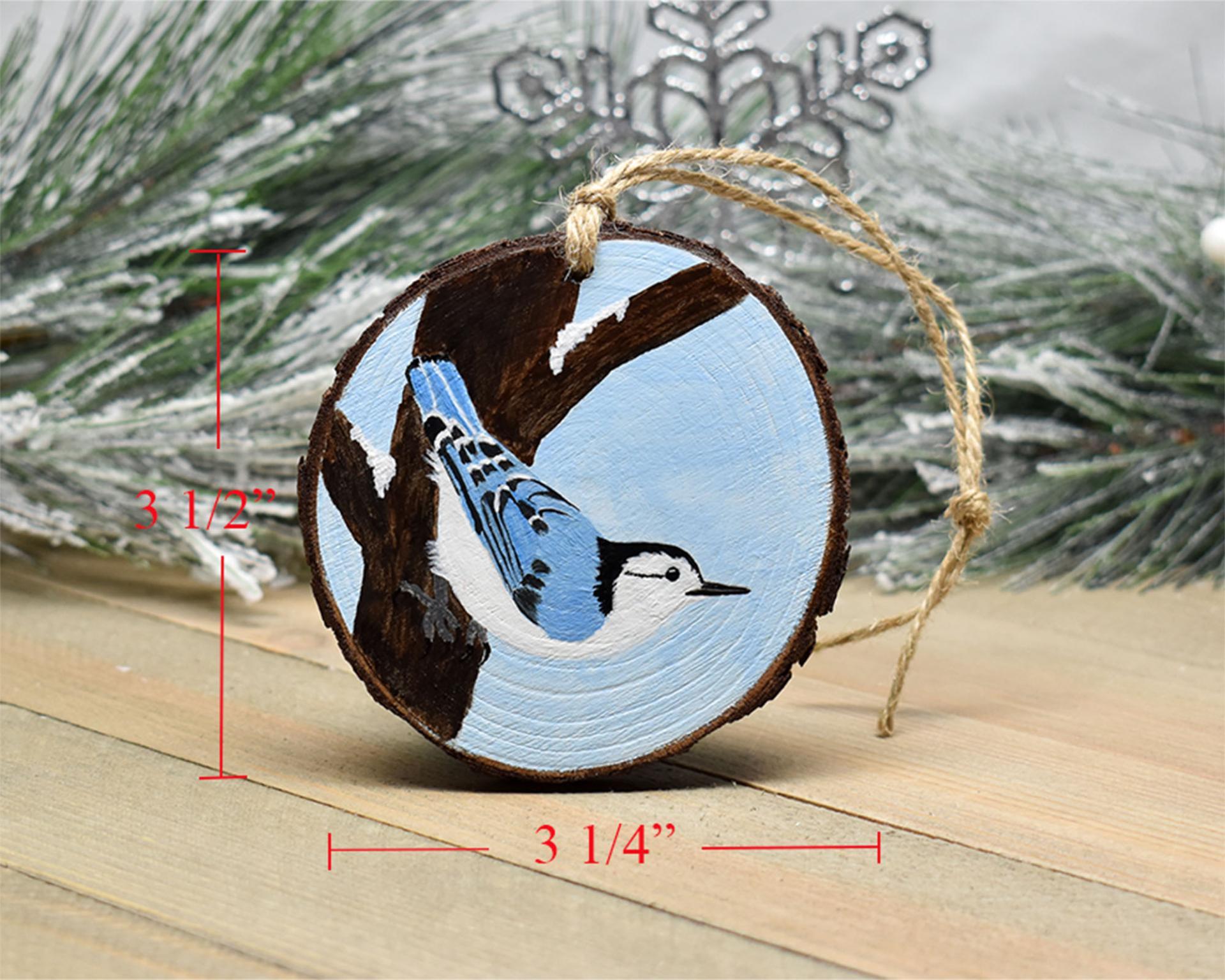 Painted Wood Slice Christmas Ornament White-Breasted Nuthatch