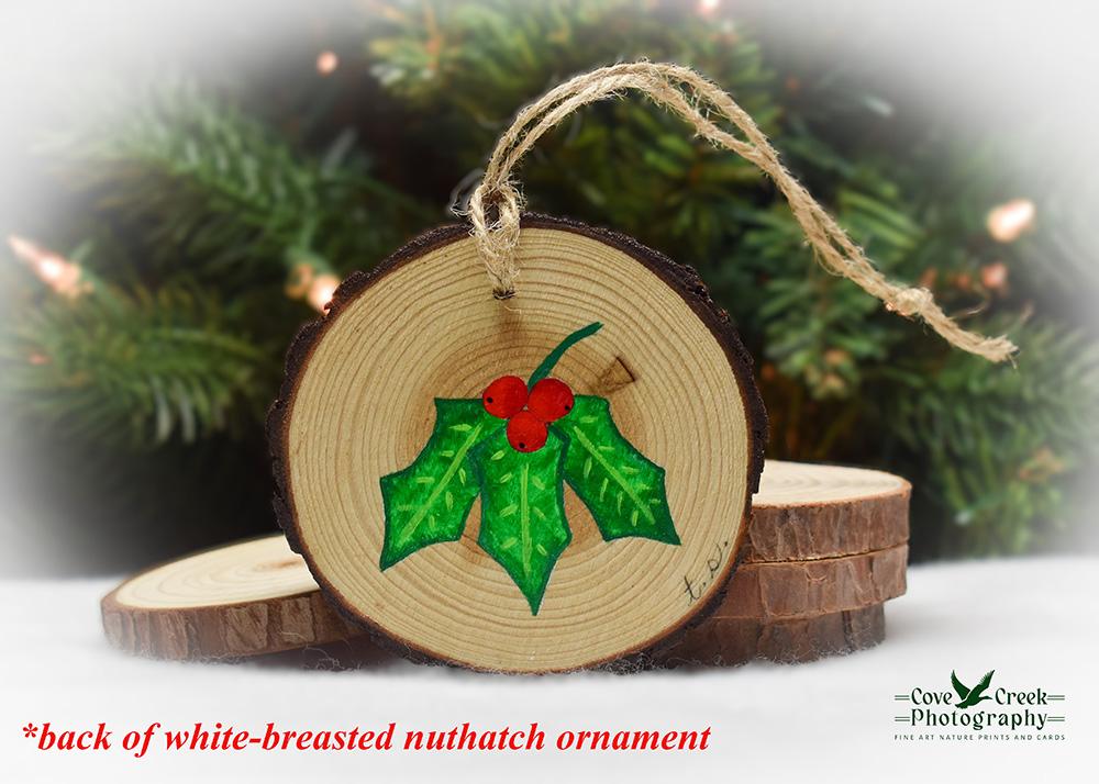 Painted Wood Slice Christmas Ornament White-Breasted Nuthatch